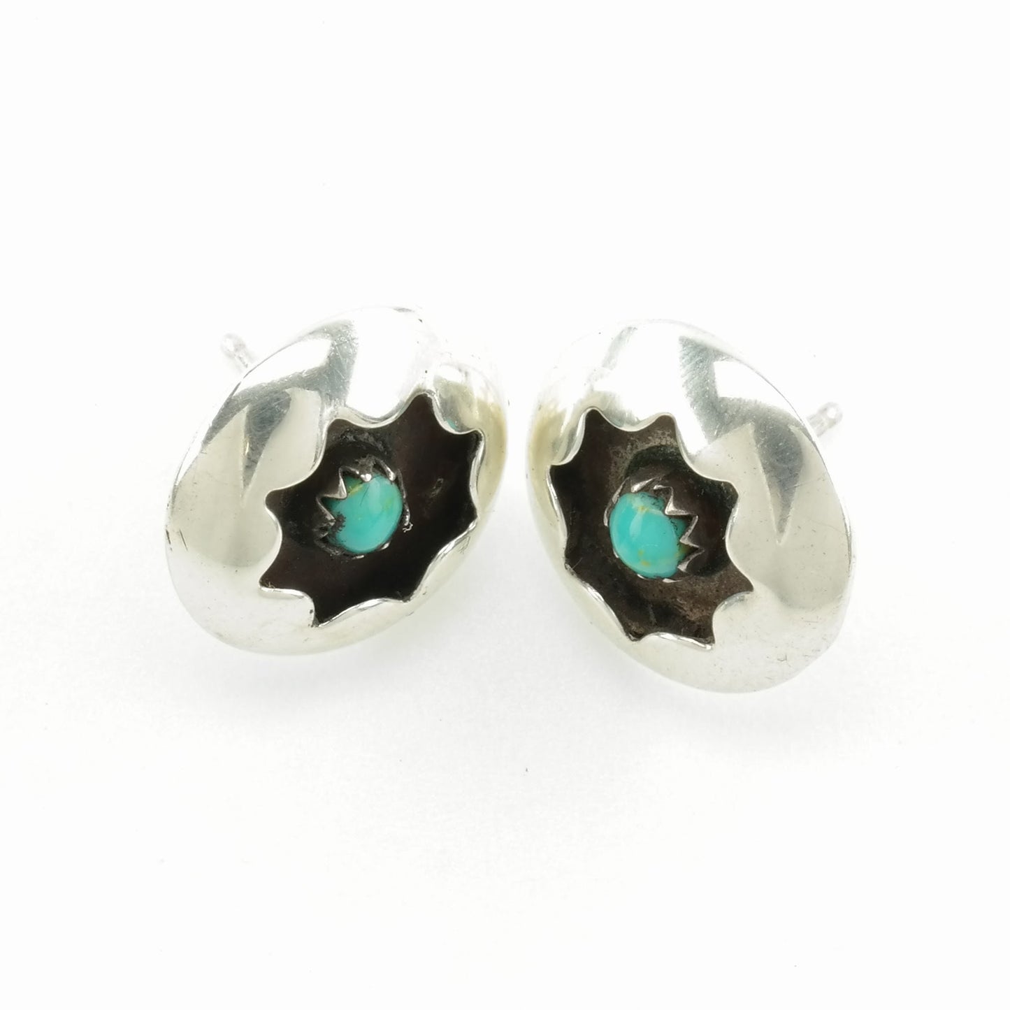 Native American Sterling Silver Turquoise Snake Eye, Shadowbox Earrings Stud