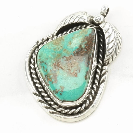 Vintage Native American Turquoise Leaf Sterling Silver Pendant