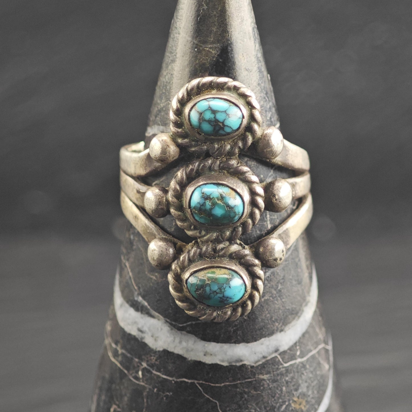 Native American Spiderweb Turquoise Sterling Silver Ring Sz 7 3/4 R6657