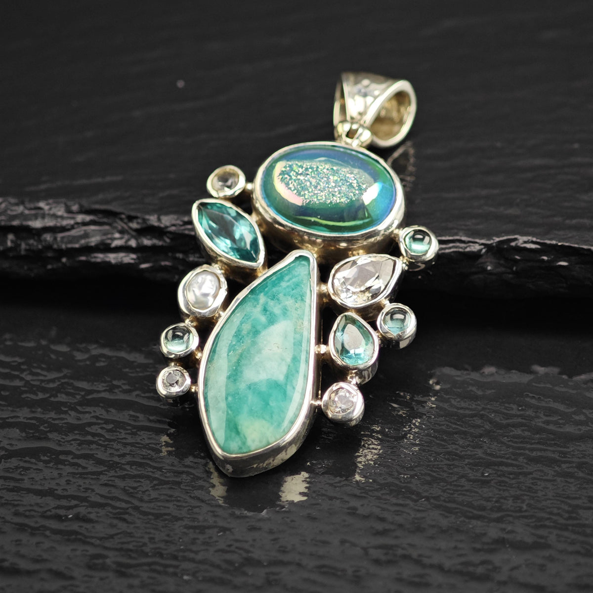 Starborn Amazonite Apatite Cluster Sterling Silver Pendant P3094