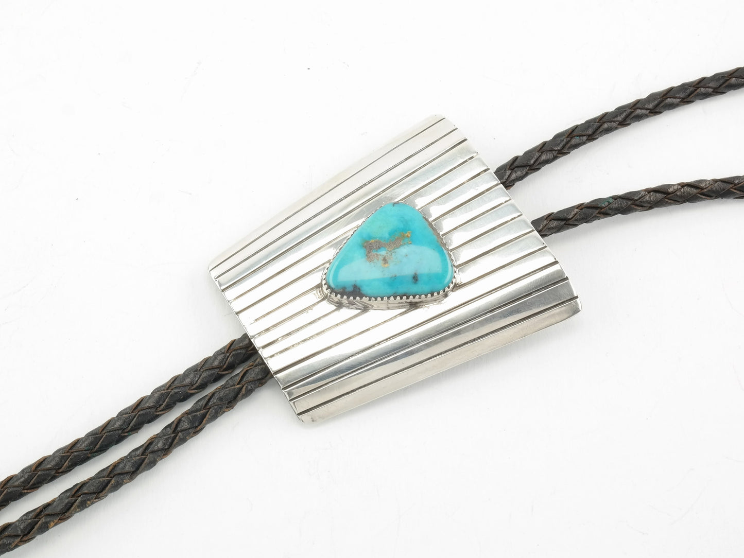 Vintage Native American Sterling Silver Turquoise Blue Gem Bolo Tie