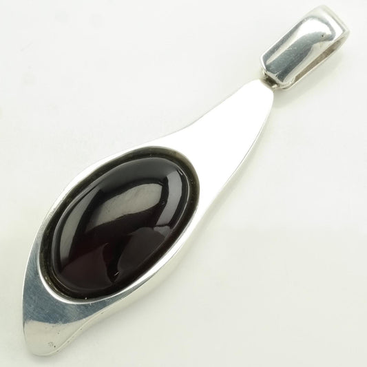 Vintage Modernist Dark Amber Abstract Sterling Silver Pendant