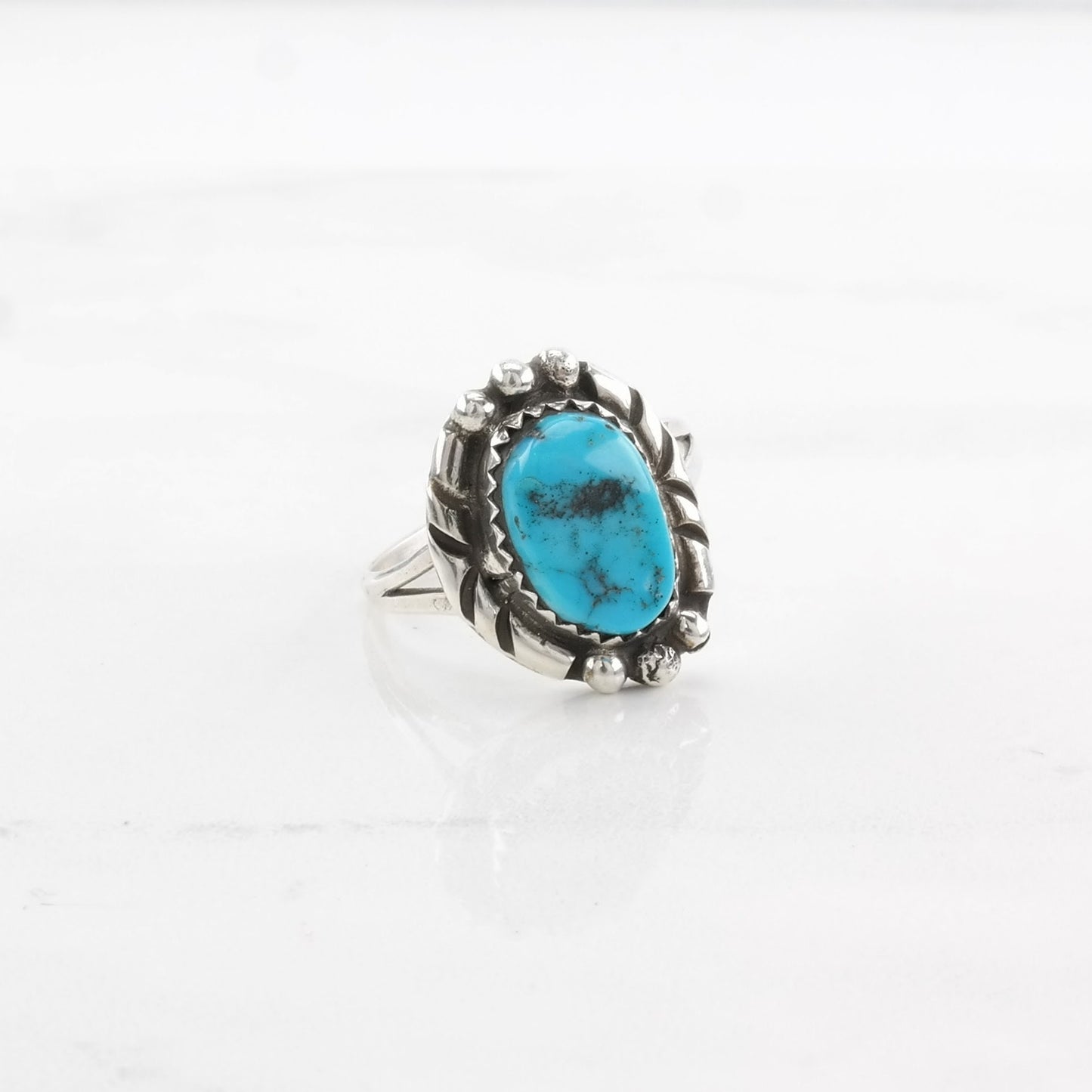 Vintage Native American Sterling Silver Ring, Natural Turquoise Blue Size 8