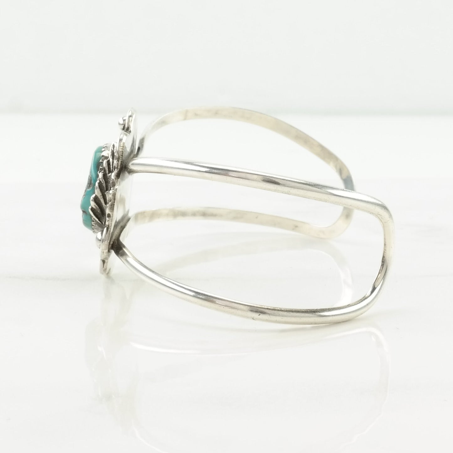 Southwest Sterling Silver Cuff Bracelet Blue Turquoise Leaf