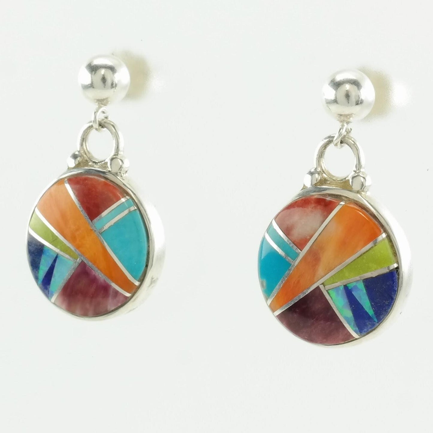 Ferris Sterling Silver Multi Gemstone Inlay Earrings Stud, Dangle