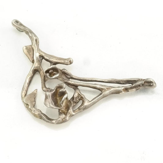 Vintage Brutalist Abstract Branches Sterling Silver Pendant