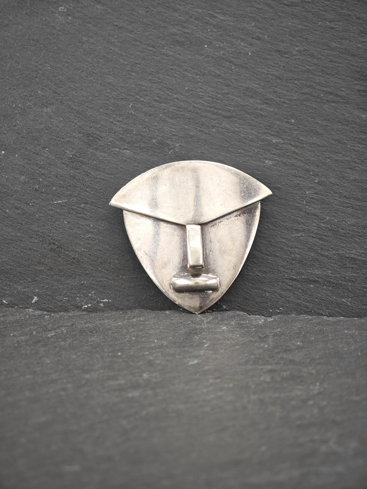 Abstract Taxco, Hector Aguilar Mayan Face Mask Brooch Sterling Silver