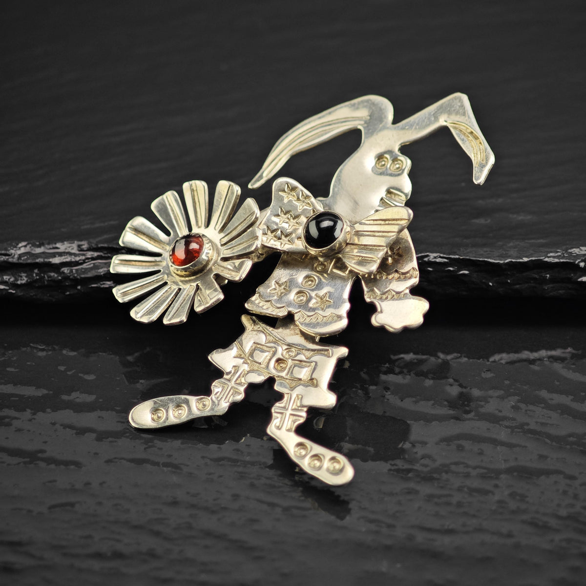 Garnet Bowtie Easter Bunny Brooch Sterling Silver B2244