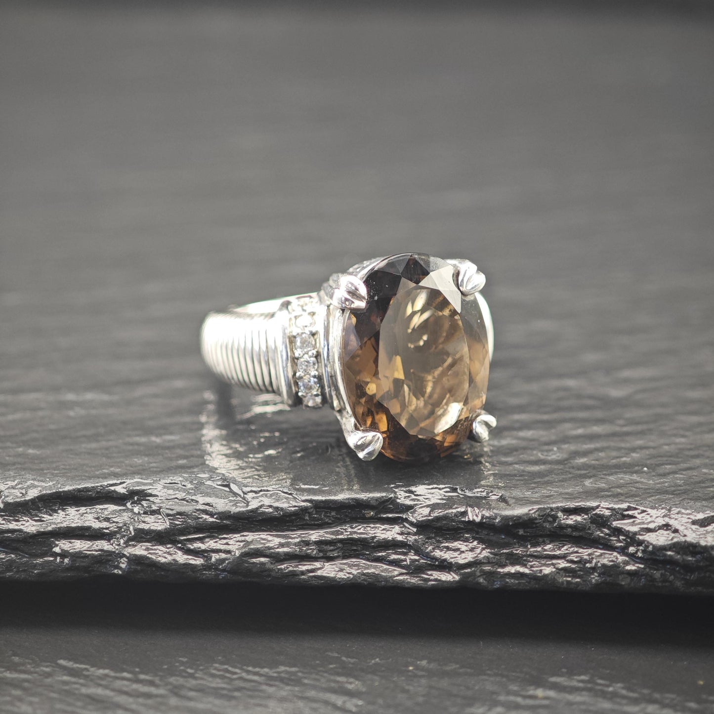Judith Ripka Brown Quartz Ring Sterling Silver
