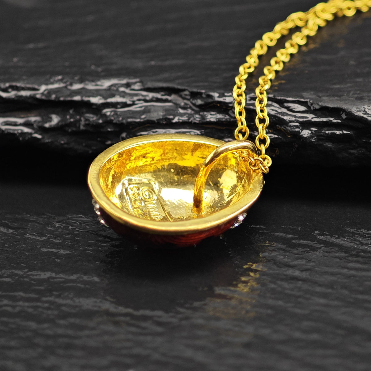 MMA Enamel CZ Lady Bug Gold-Plated Sterling Silver Pendant & Chain P3084