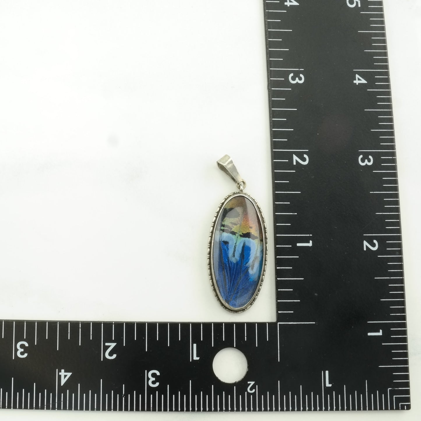 Vintage Butterfly Wing Landscape Sterling Silver Pendant