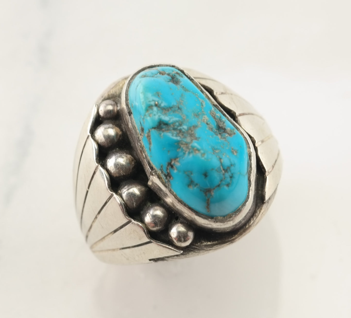 Native American Silver Ring Turquoise Sterling Size 12 1/4