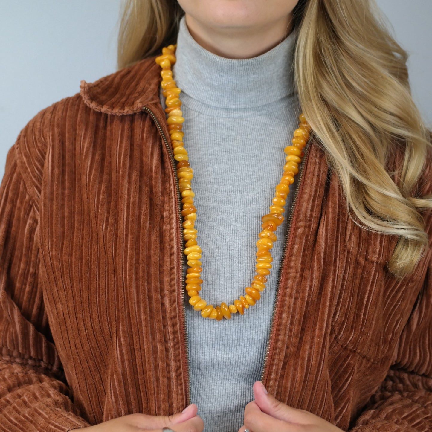92gm Natural Baltic Amber Bead Necklace Opaque