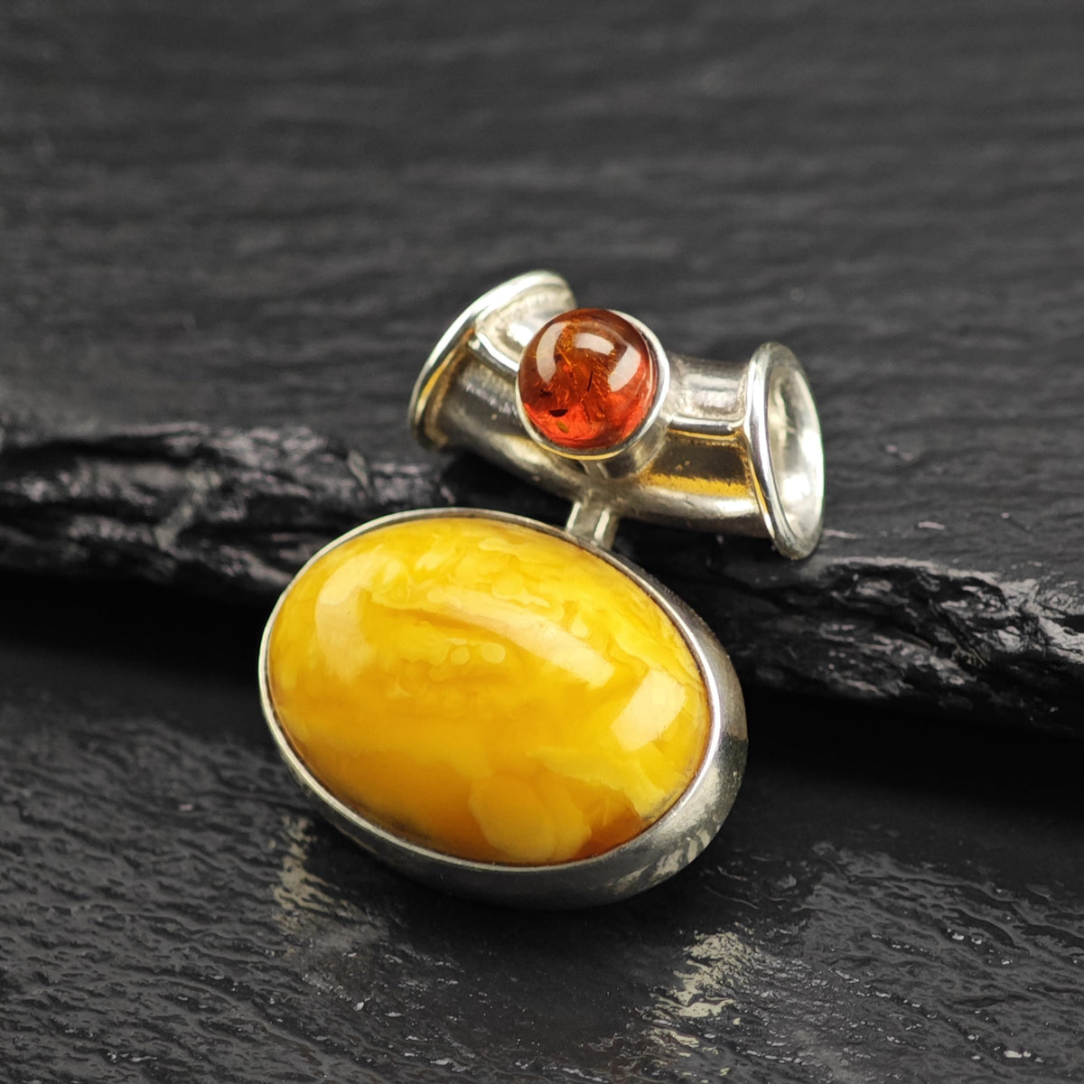 Butterscotch Amber Tube Bail Sterling Silver Pendant P3130