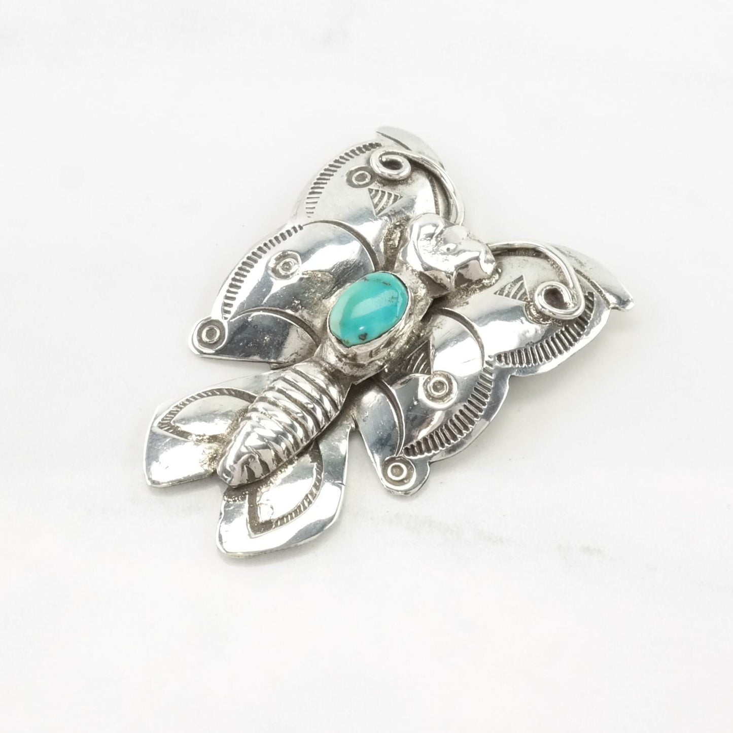 Native American Sterling Silver Brooch Butterfly Blue Turquoise