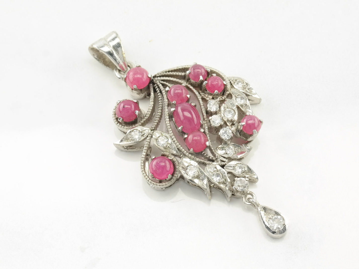 Vintage Treated Ruby CZ Sterling Silver Pendant