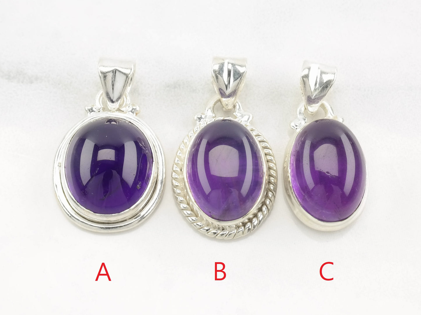 Choice of Vintage Modernist Amethyst Oval Sterling Silver Pendant