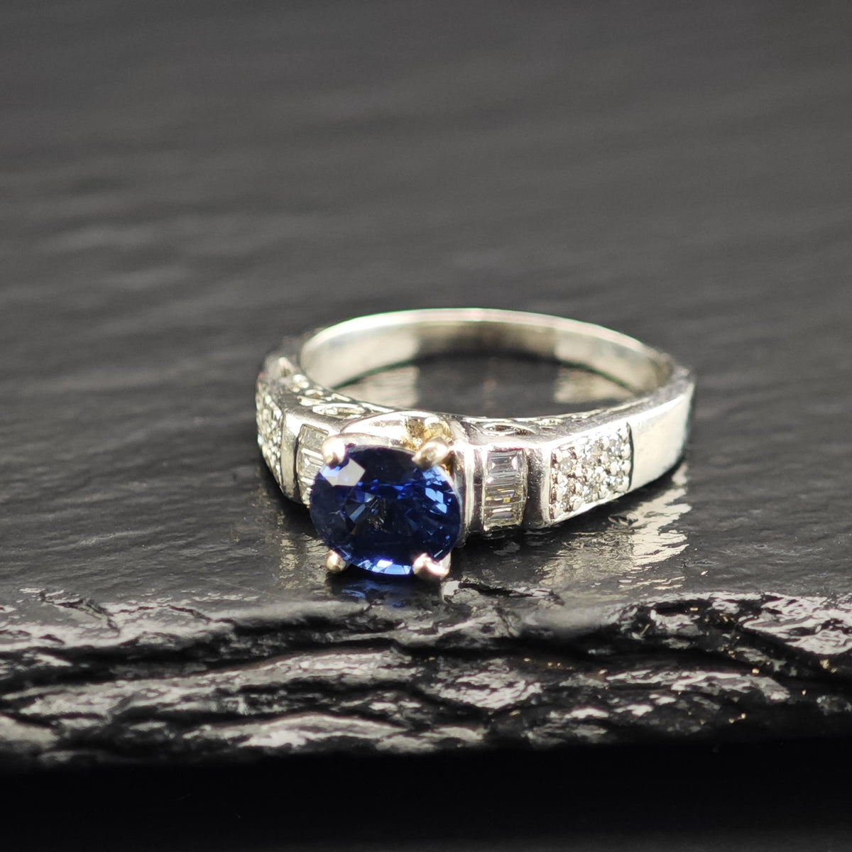 Sapphire & Diamond Platinum Ring East to West Sz 6 1/4 R6761