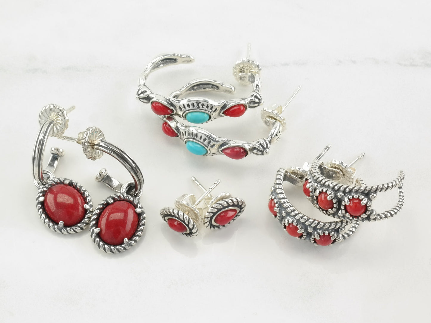 Choice of Carolyn Pollack Sterling Silver, Turquoise, Coral, Earrings, Hoops, Studs