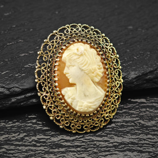 Cameo Gold Gilded Brooch/Pendant Sterling Silver