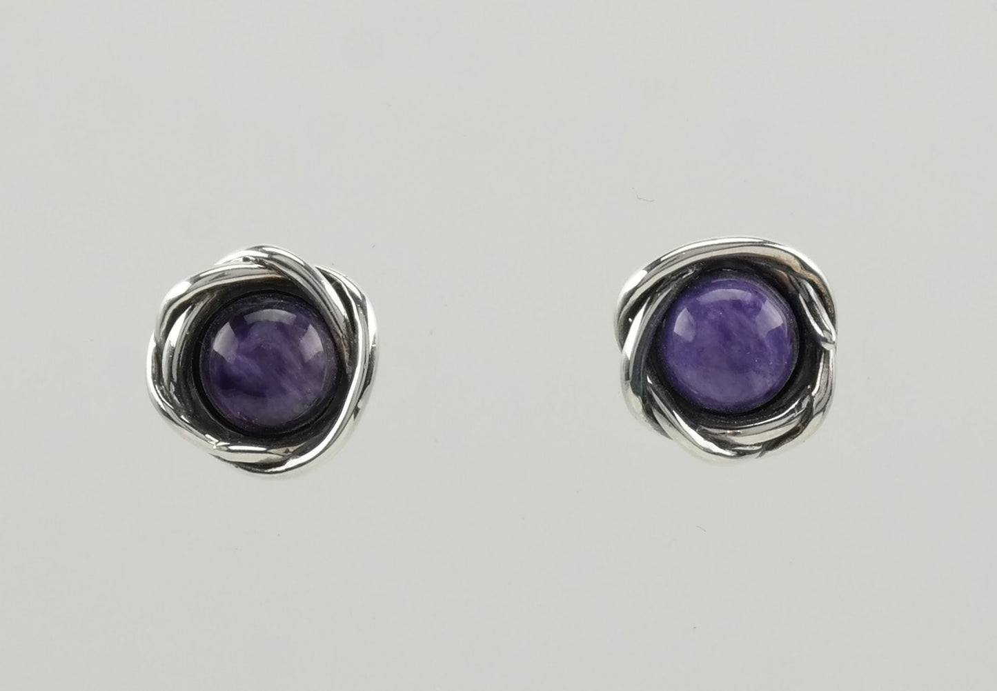 Modernist Sterling Silver Purple Charoite Earrings