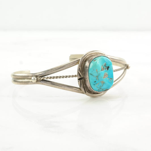 Native American Sterling Silver Cuff Bracelet Blue Turquoise