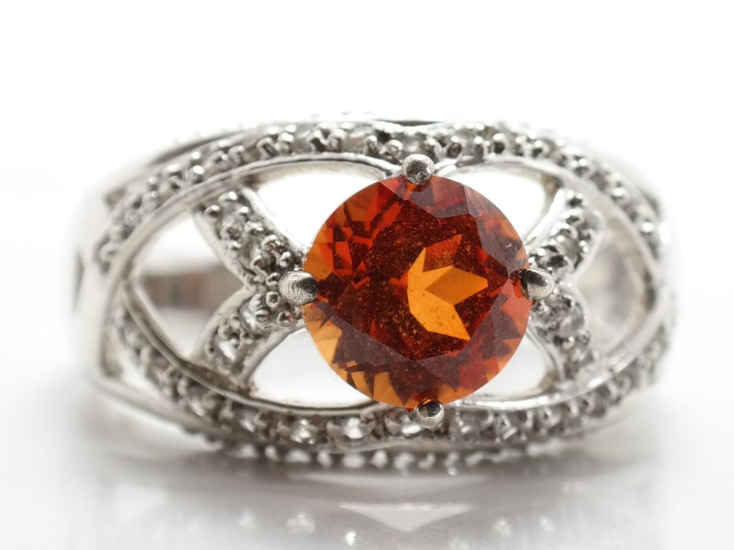 Sterling Silver Ring Orange Sapphire White Spinel Size 10