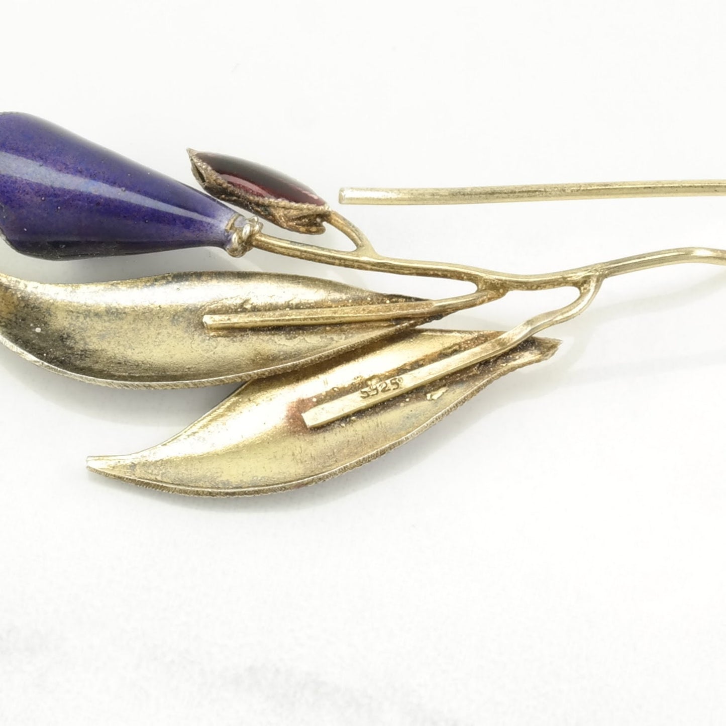 Vintage Sterling Silver Fish hook Earrings Purple Enamel, Pearl Floral