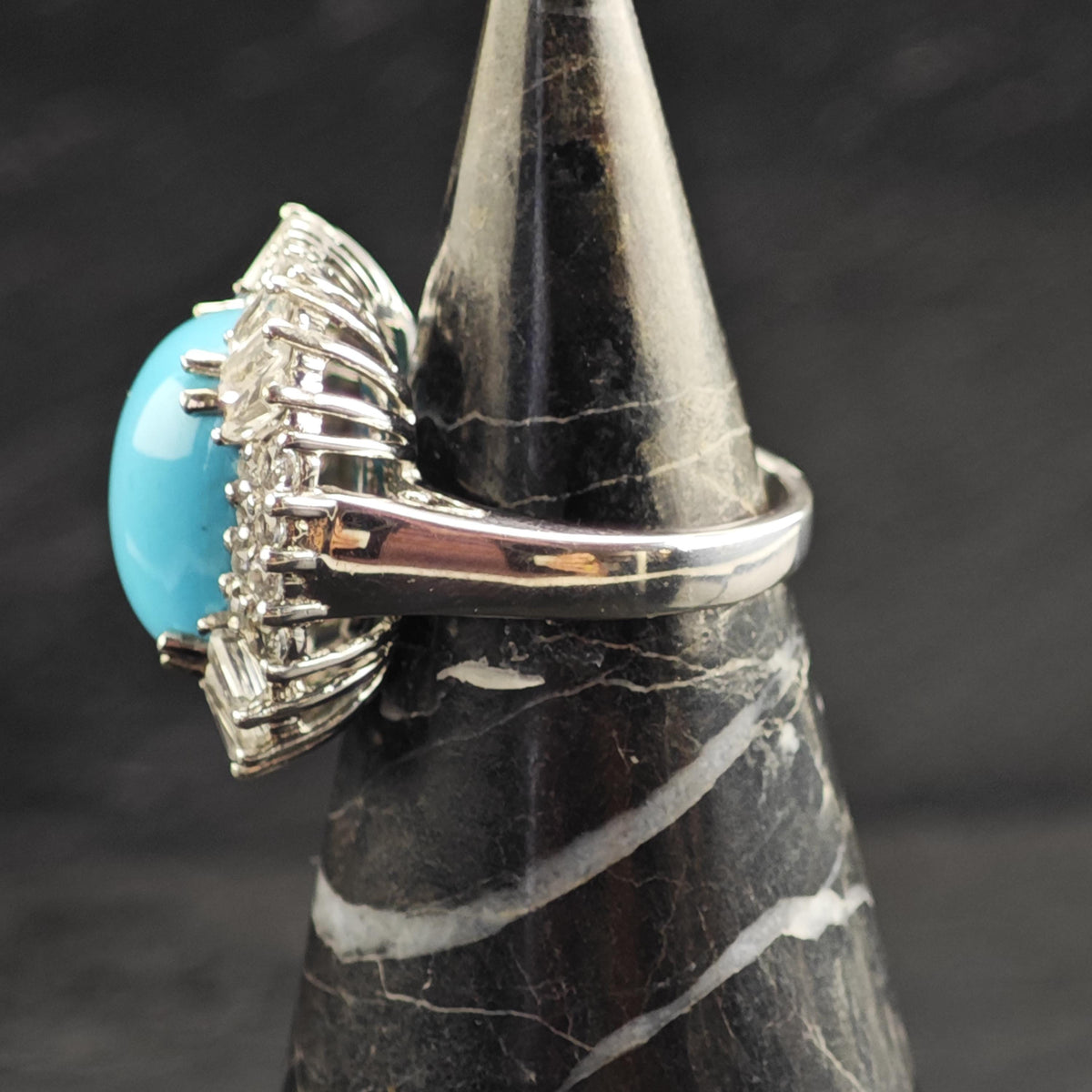 Square Turquoise Topaz Princess Diana Sterling Silver Ring Sz 7 R6735