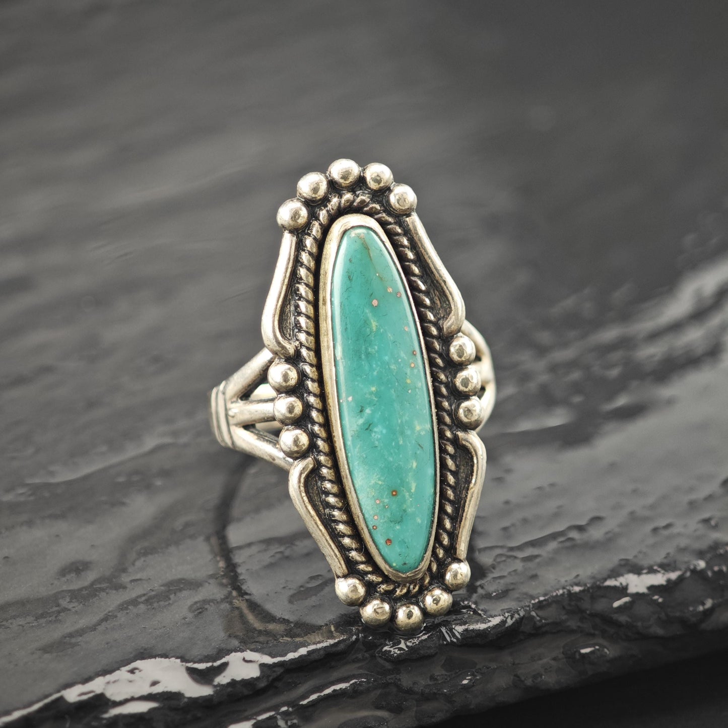 Bell Trading Navette Turquoise Ring Sterling Silver Size 7 3/4 R5970