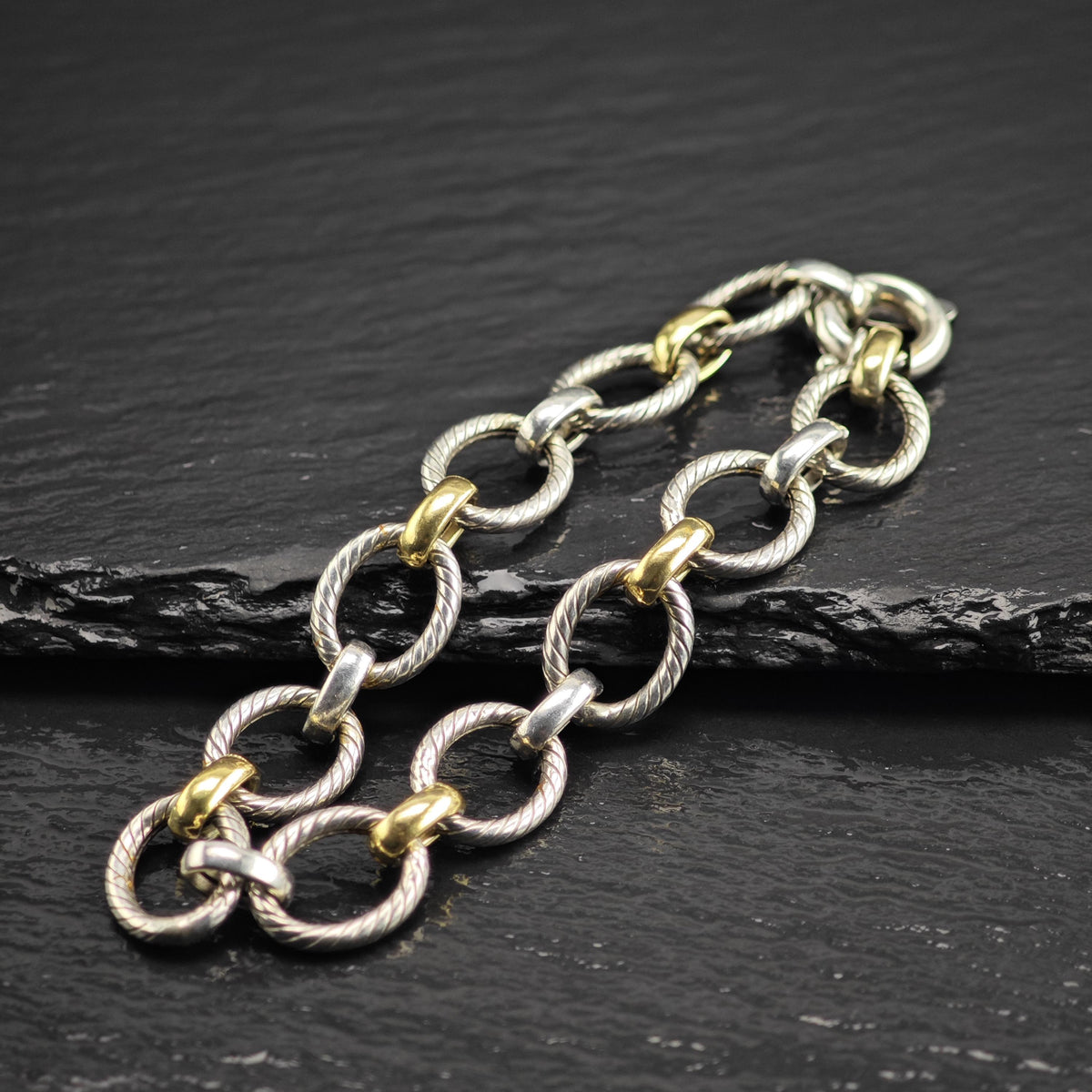 Vintage Phillip Gavriel 18K Gold Bracelet Sterling Silver Sz 6 1/2" BR3166