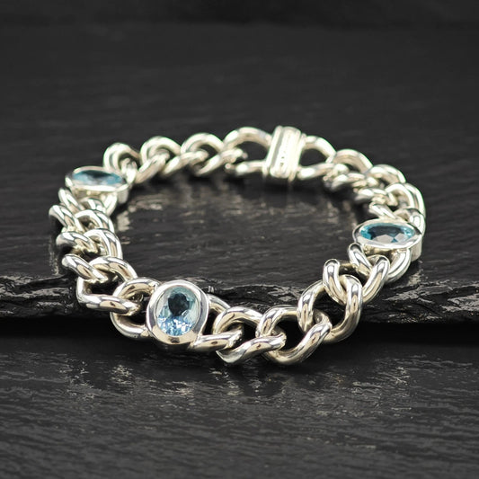 Thistle & Bee Topaz Curb Link Sterling Silver Bracelet Size 7"