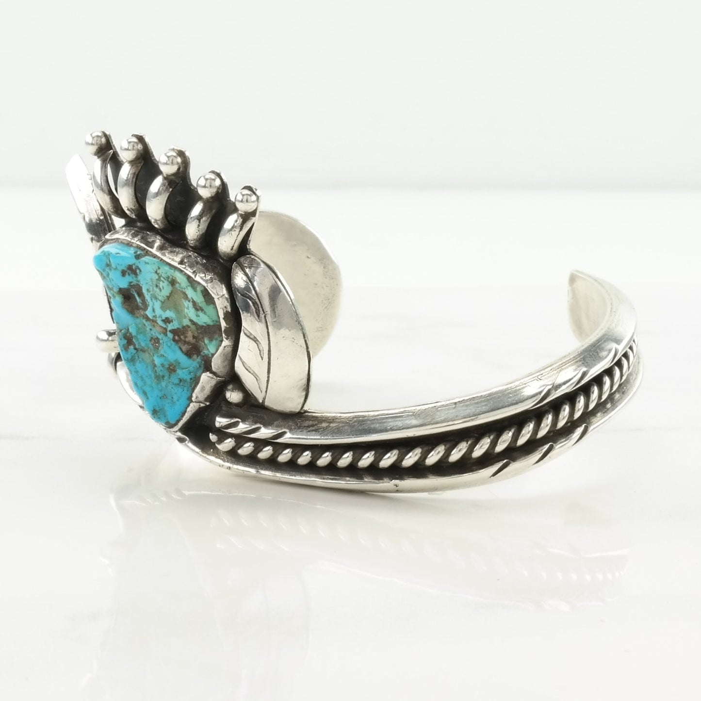 Native American Sterling Silver Cuff Bracelet Blue, Red Turquoise, Coral Crown