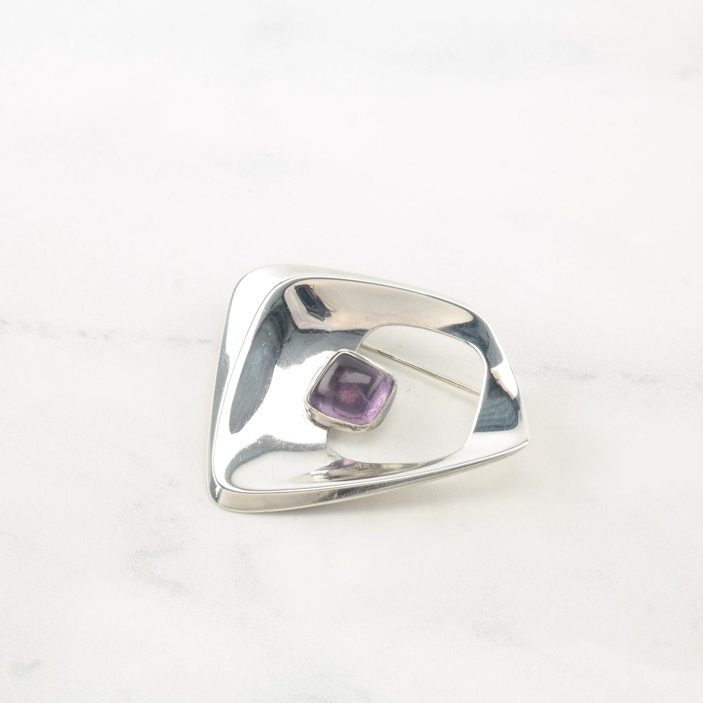 Swedish Modernist Purple, Amethyst Sterling Silver Brooch