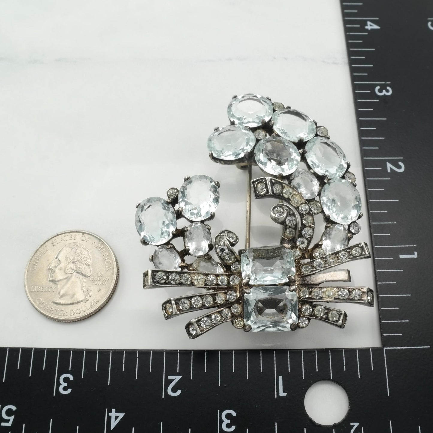 Vintage Eisenberg Sterling Silver Brooch Fur Clip Rhinestone