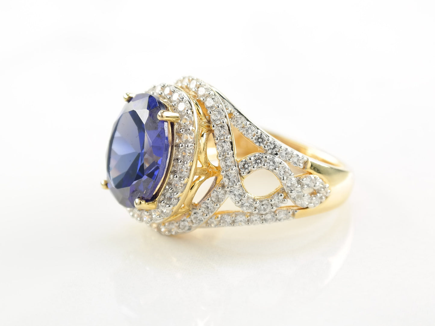 Sterling Silver Ring Blue CZ Gold Plated Size 7