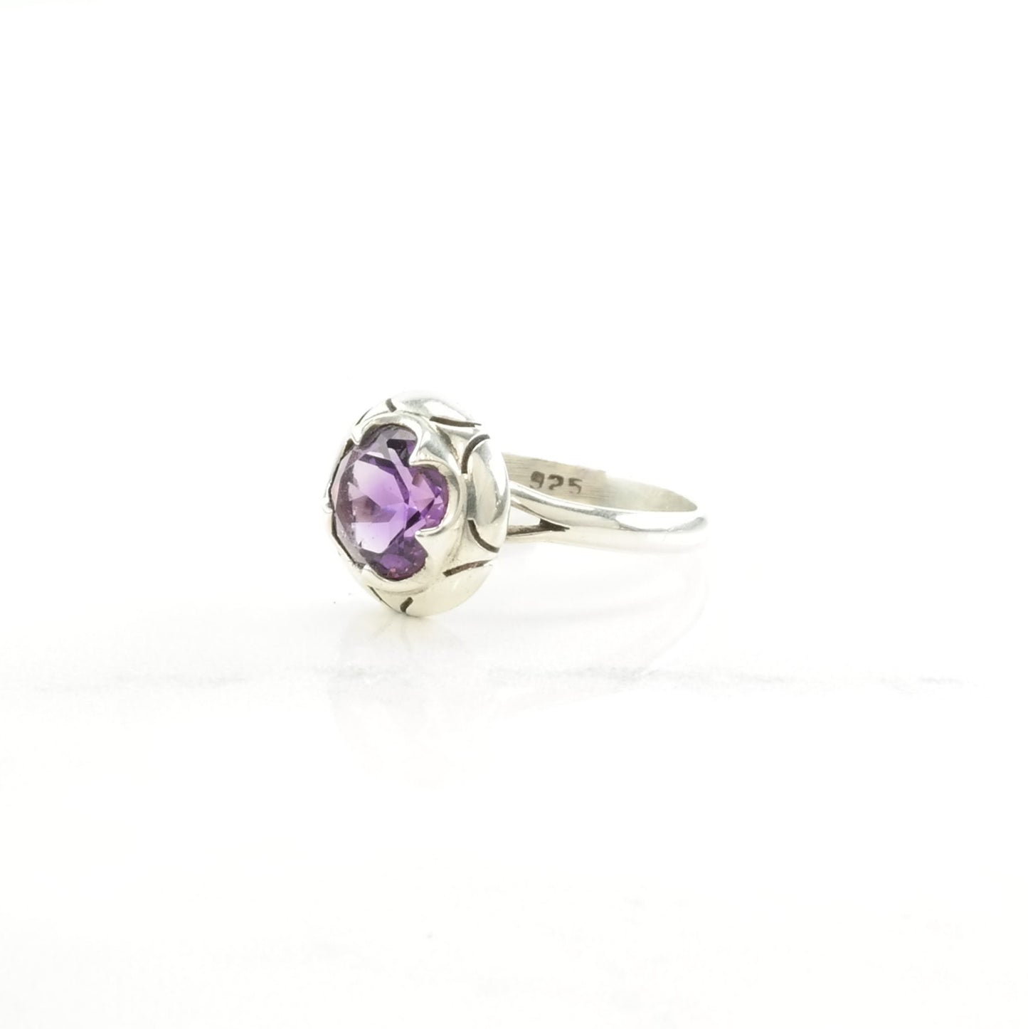 Sterling Silver Ring Amethyst Modernist Purple Size 7 3/4