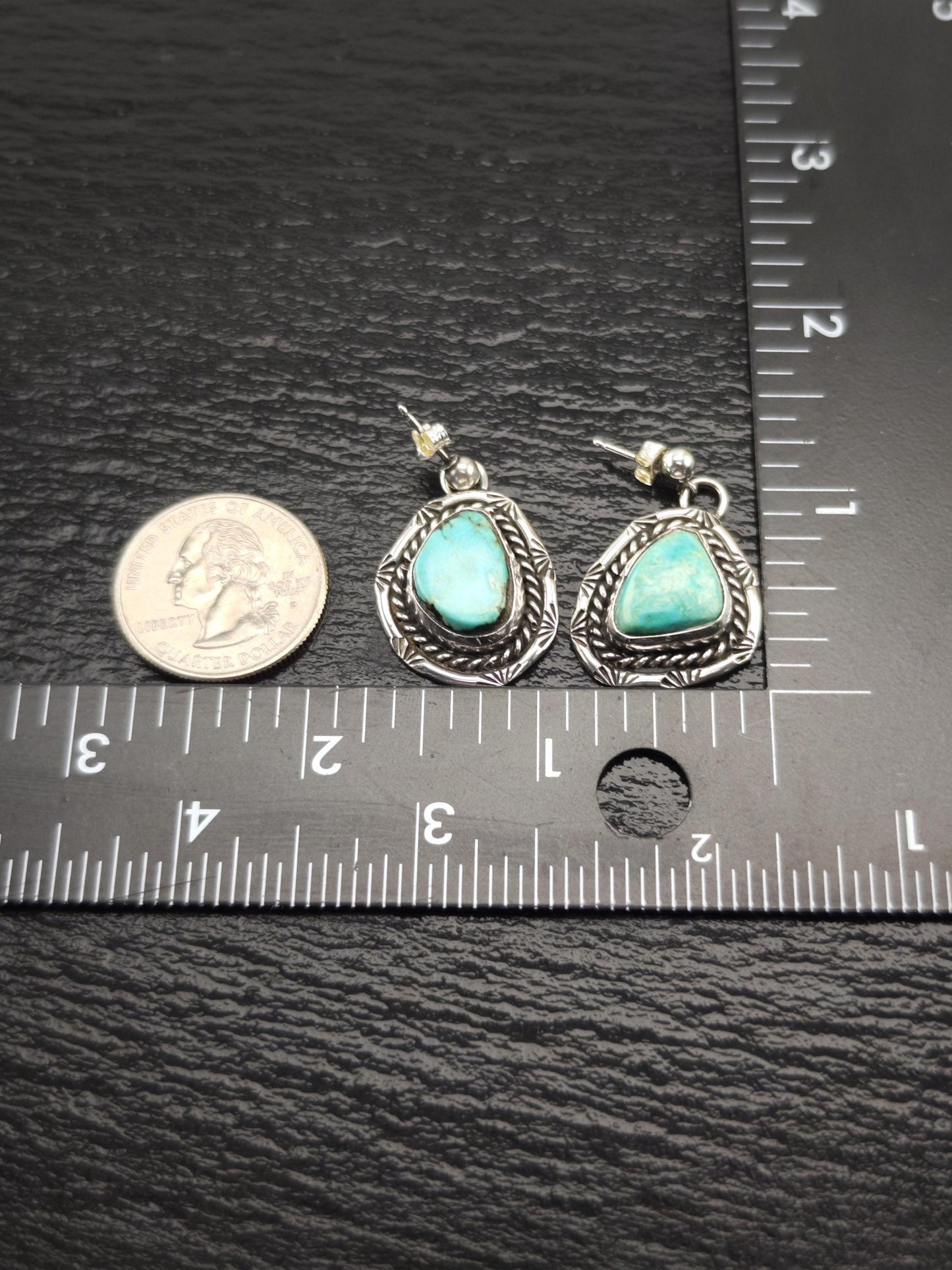 Southwest Turquoise, Stamped Stud/Dangle Earrings Sterling Silver