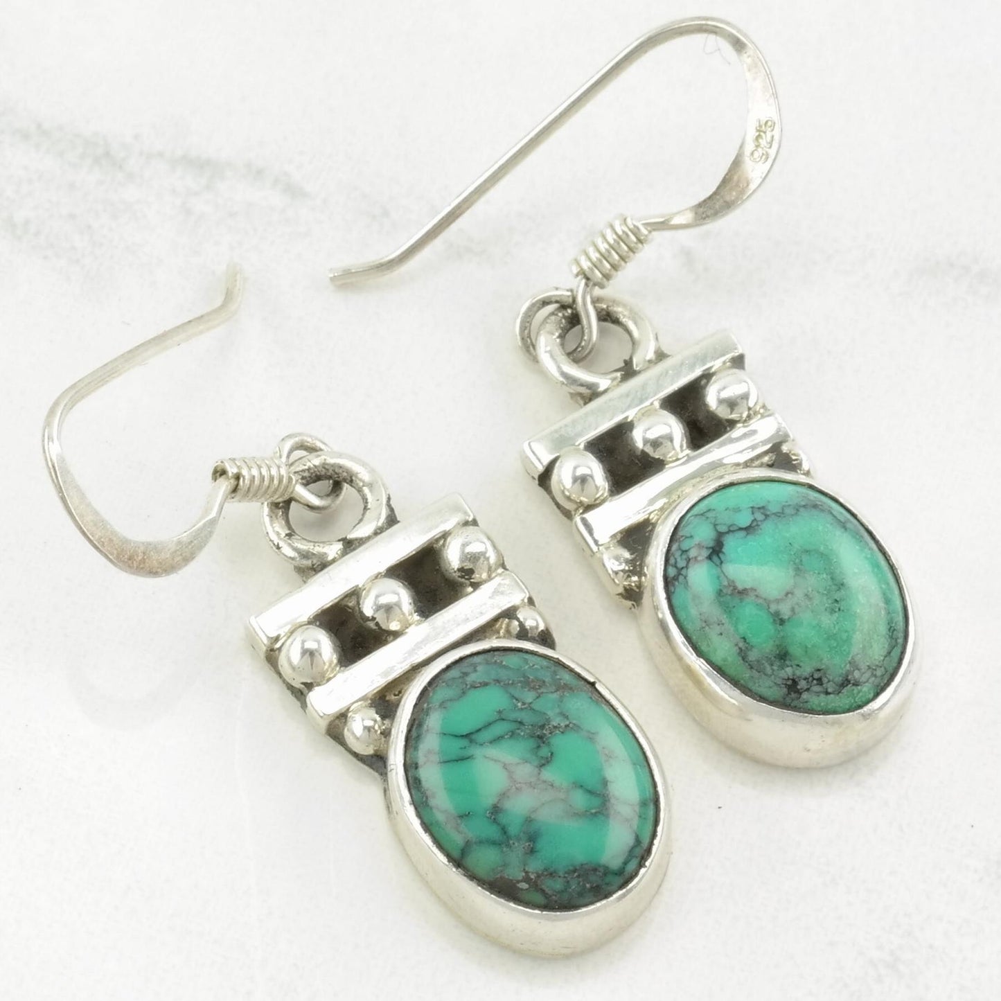 Native American Sterling Silver Turquoise Earrings Fish hook