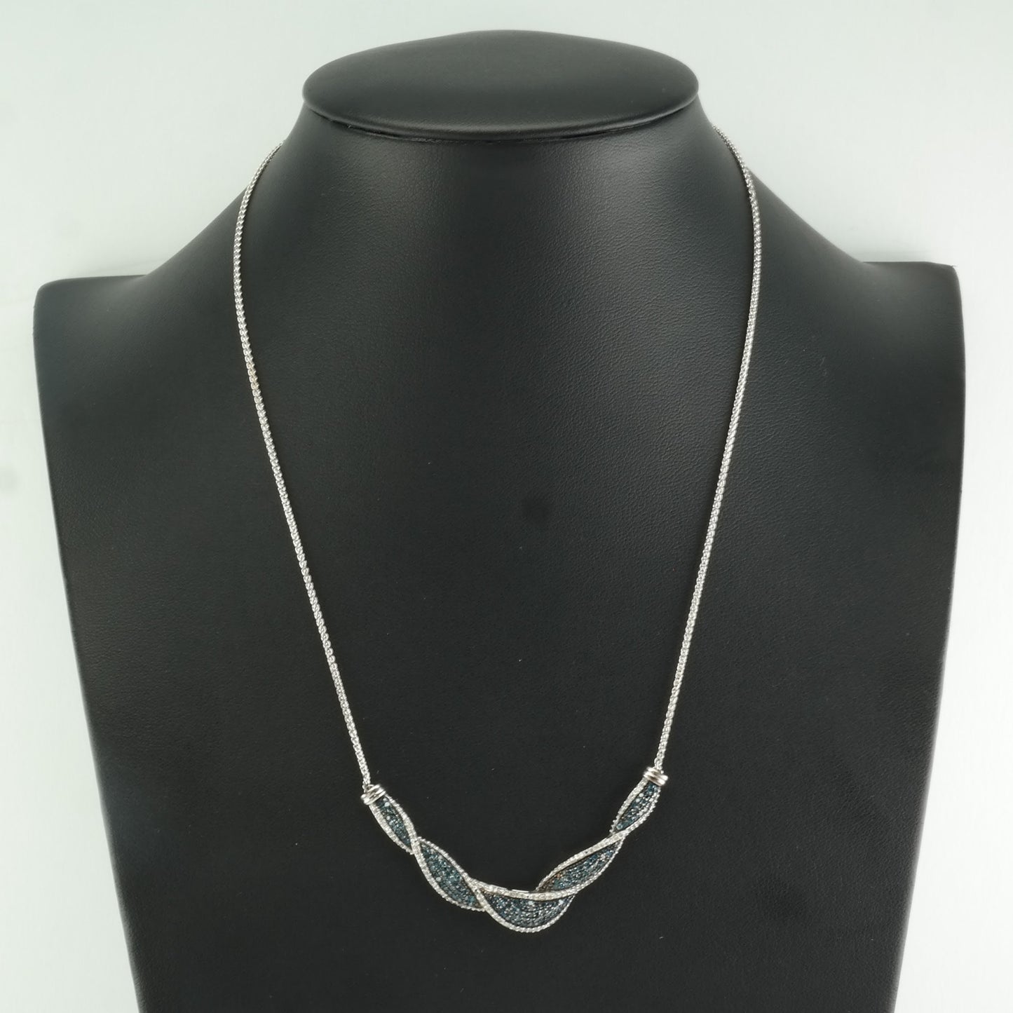 Sterling Silver Blue & White Diamond Twisted Necklace