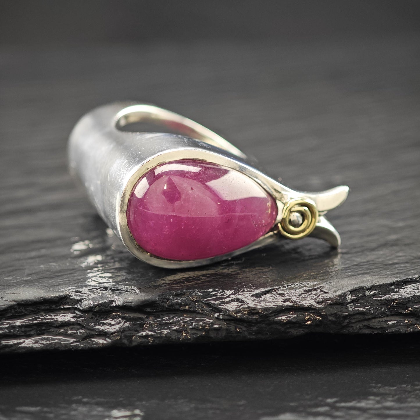 Wave Style Pink Ruby Cabochon Ring Sterling Silver Size 7 1/2