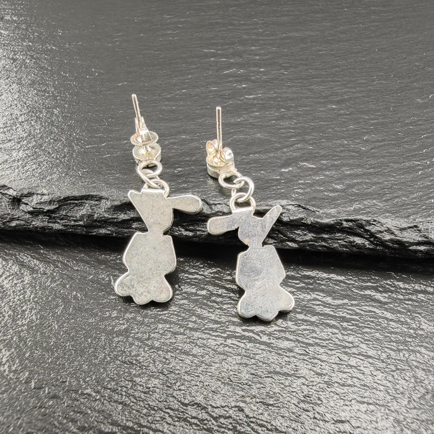 Zuni, Native American Inlay, Turquoise, Coral, Jet Thunderbird Stud/Dangle Earrings Sterling Silver