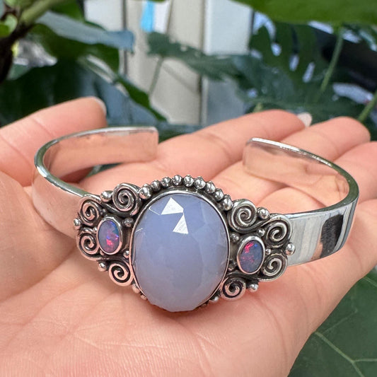 Sajen Opal, Chalcedony Floral Sterling Silver Cuff Bracelet