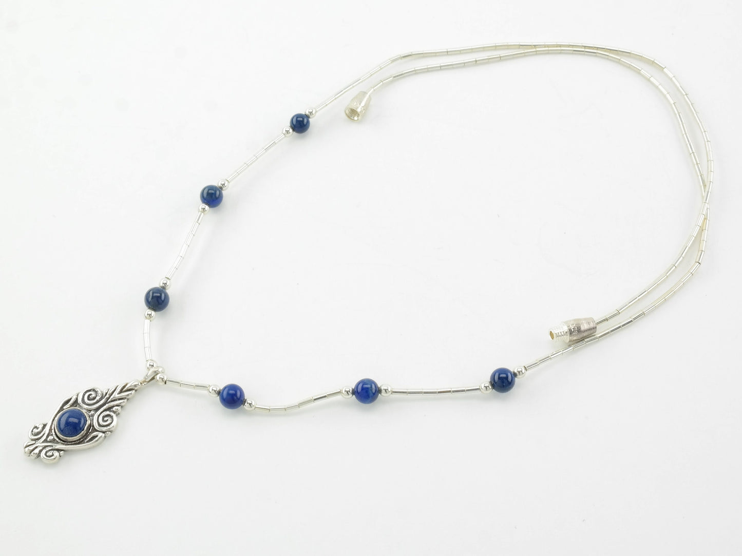 Southwest Sterling Silver Blue Lapis Lazuli Beaded Necklace