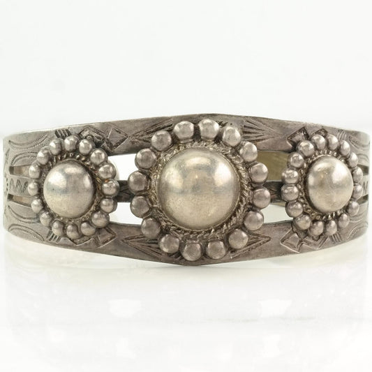 Fred Harvey Era Sterling Silver Cuff Bracelet Floral