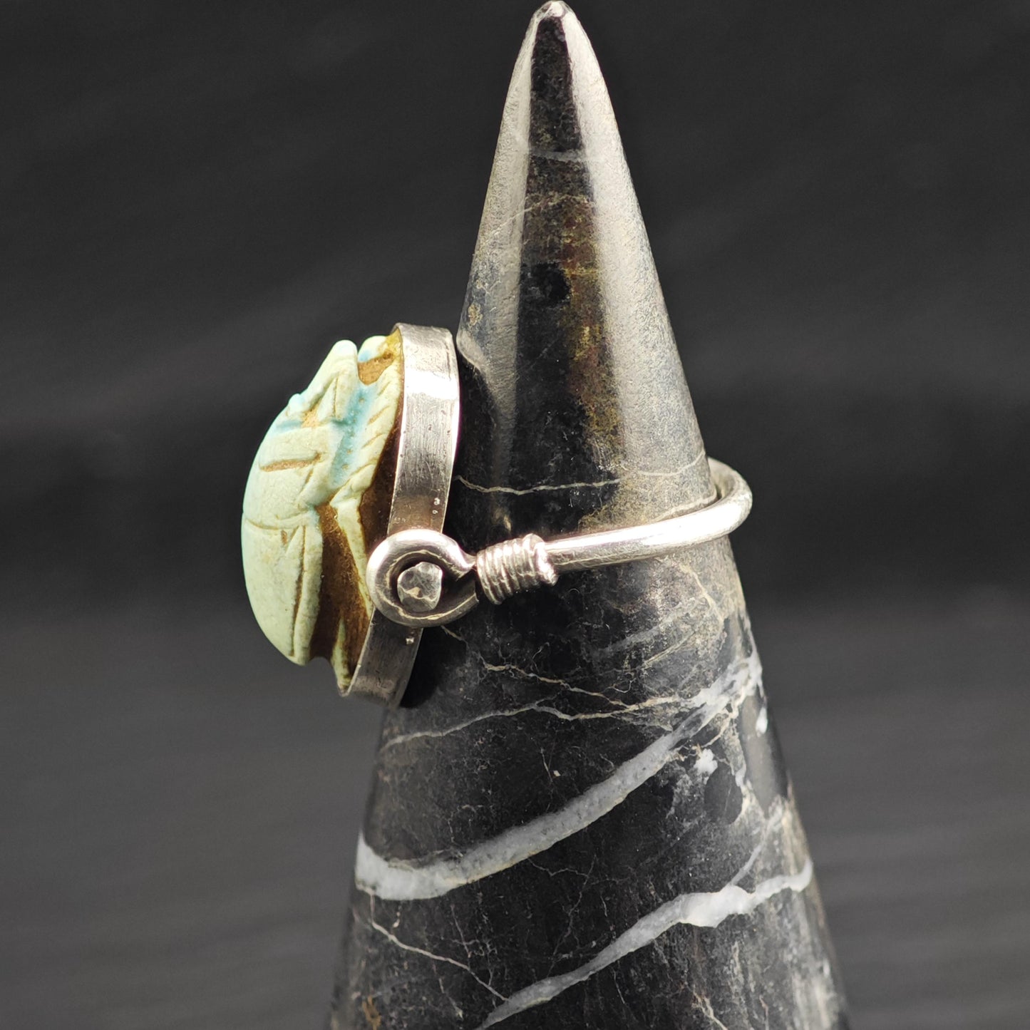 Egyptian Revival Scarab Rotatable Sterling Silver Ring Sz 5 1/2 R6702