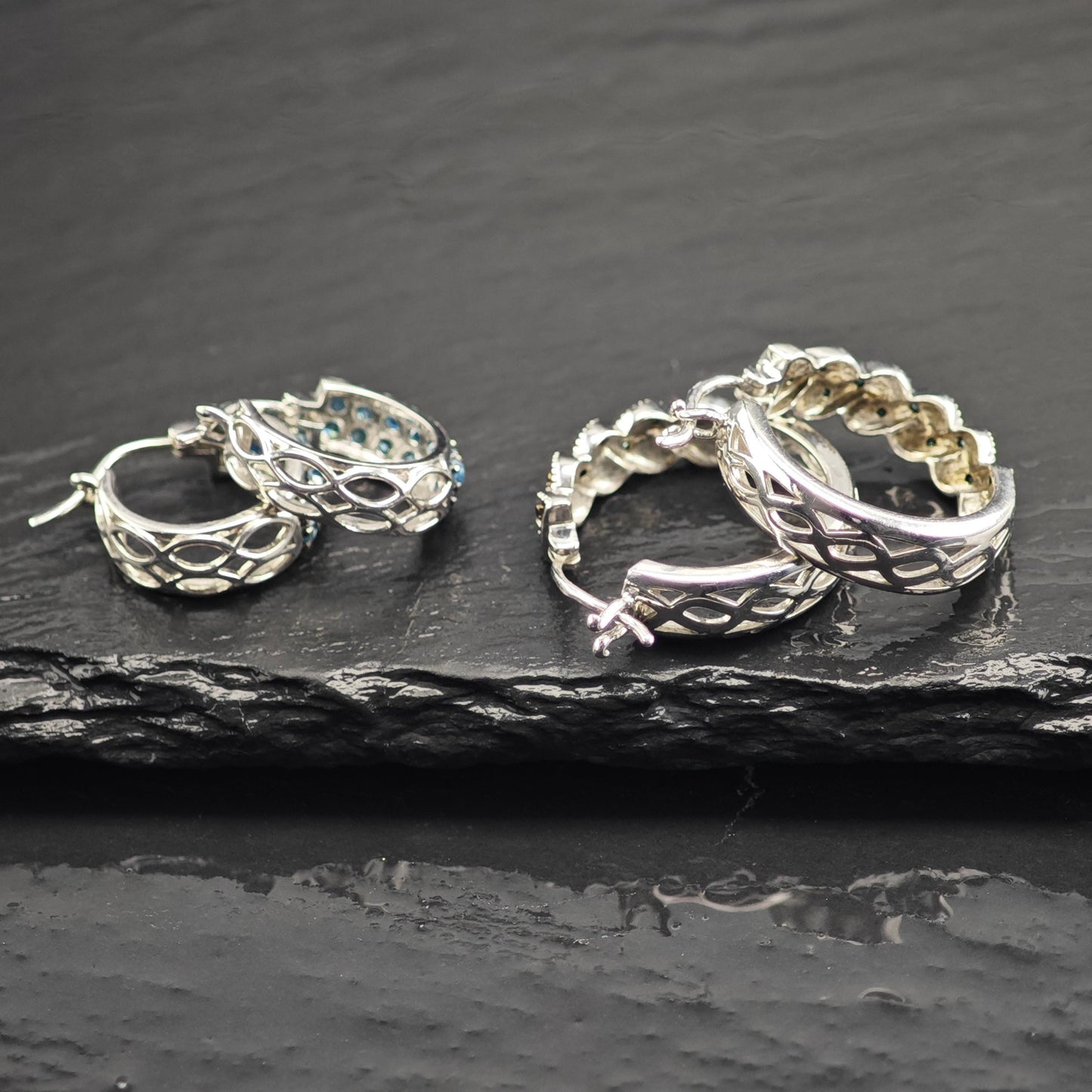 Choice of Blue Treated Diamond Latch Back/Hoop Earrings Sterling Silver ER3167