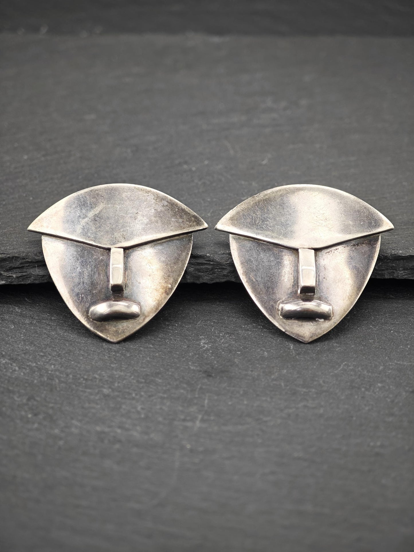 Abstract Taxco, Hector Aguilar Mayan Face Mask Brooch Sterling Silver