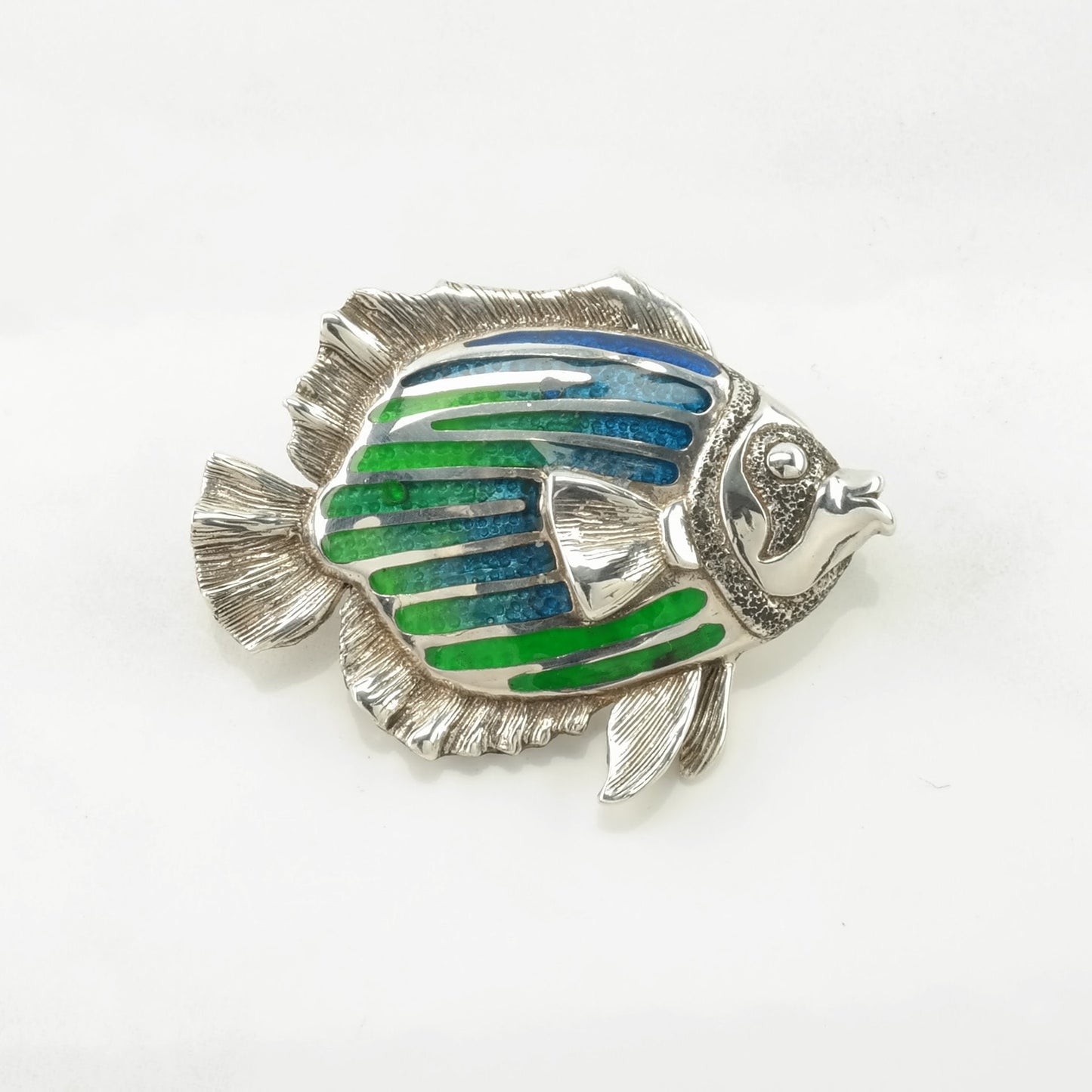 Vintage Kabana Blue, Green Silver Brooch Fish Enamel Sterling