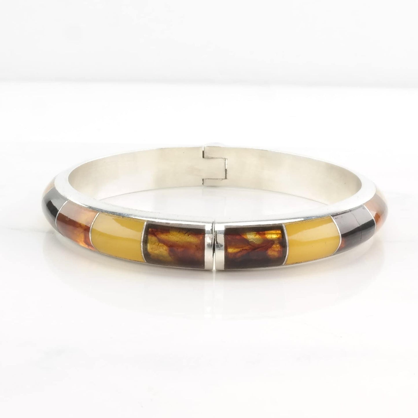 DTR Sterling Silver Bangle Bracelet Orange Amber Inlay